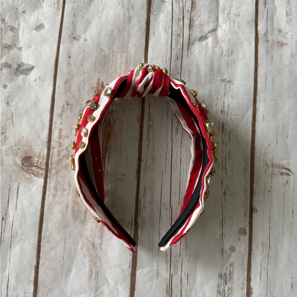 Women’s Red and White Striped Rhinestone Headband
